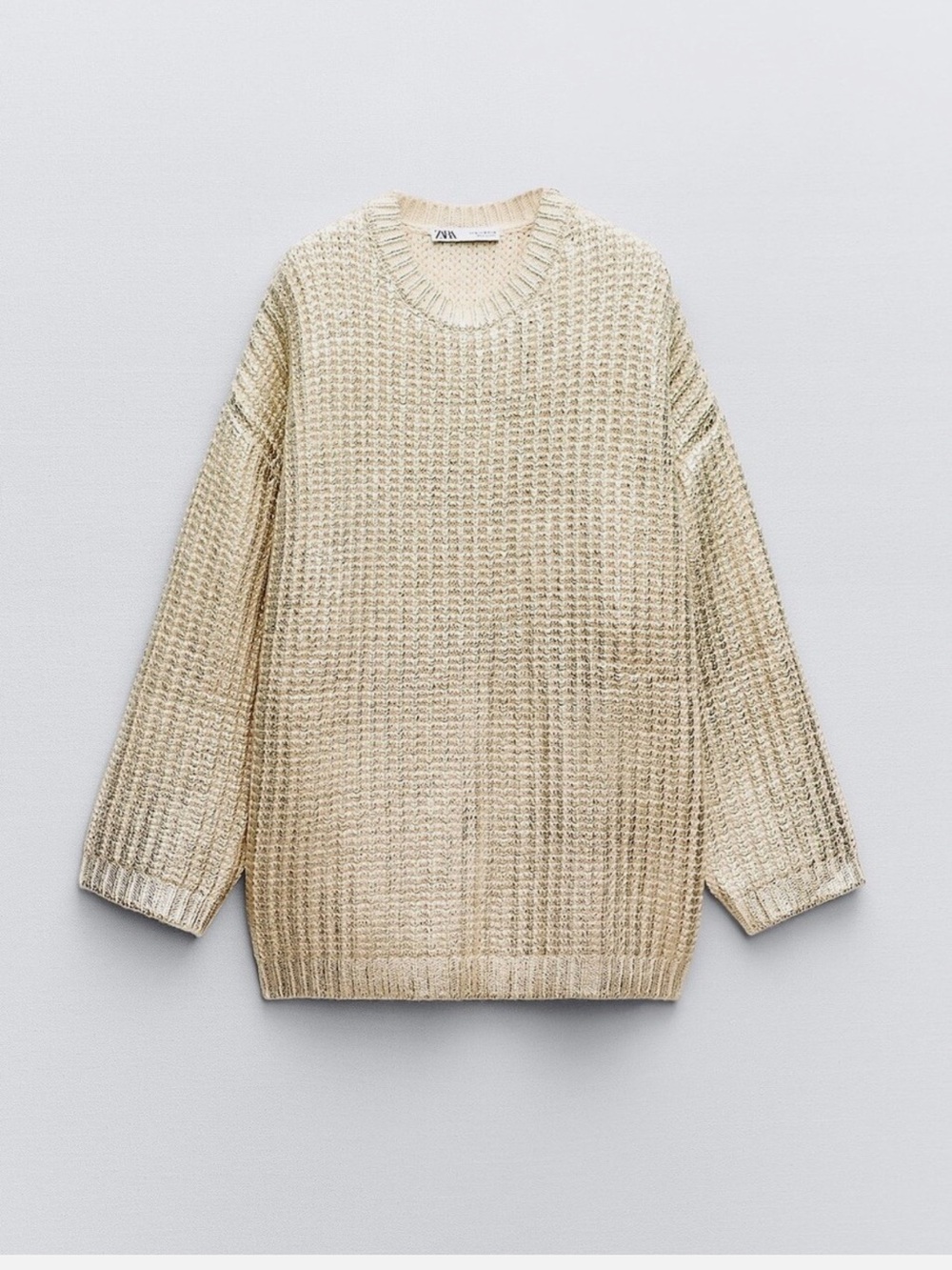 Zara Metallic Cream Crewneck Sweater